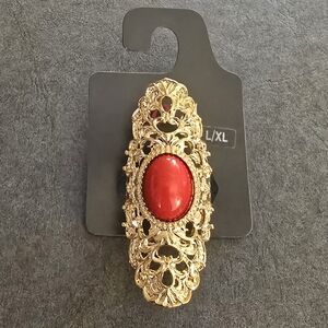 Gold Tone Statement Ring with Red Stone